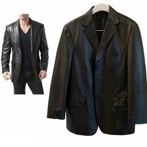 🔥 AMAZING CONDITION 🔥  Unisex Vintage Genuine Leather Mens Blazer Excellent